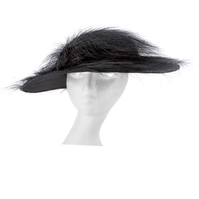 Lot 1057 - Antique Feather Trimmed Hat 1930s Black tulle...
