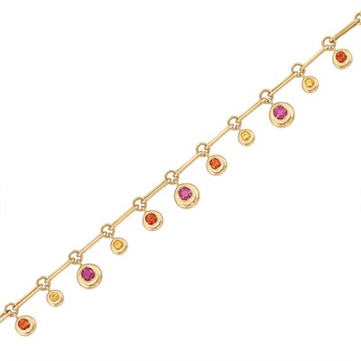 Lot 13 - Gold, Ruby and Multicolored Sapphire Fringe Bracelet, Chaumet