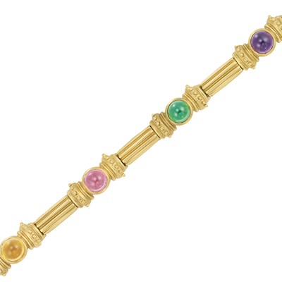Lot 312 - Gold and Cabochon Colored Stone Bracelet