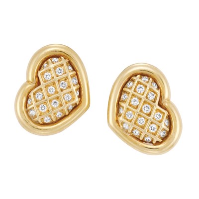 Lot 128 - Pair of Gold and Diamond Heart Earclips, Poiray