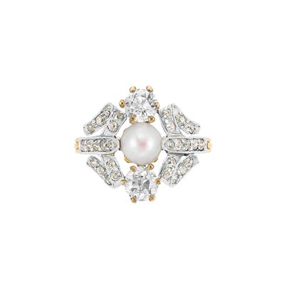 Lot 108 - Gold, Platinum, Pearl and Diamond Ring