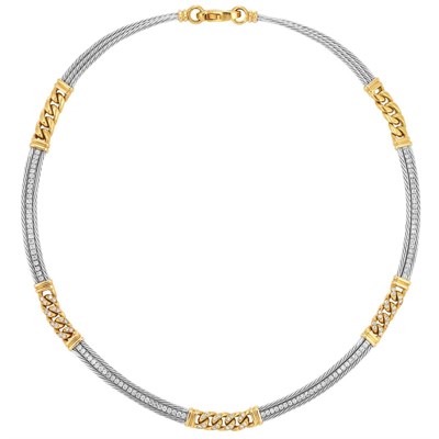 Lot 191 - White Gold, Gold and Diamond Necklace
