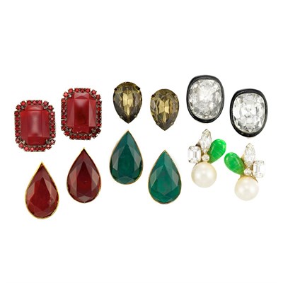 Lot 1062 - Six Pairs of Clip-On Earrings Comprising a...