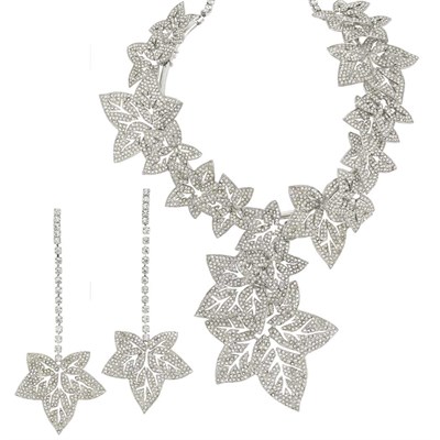 Lot 1123 - Rhinestone Pavé Ivy Leaf Bib Necklace and Pair...