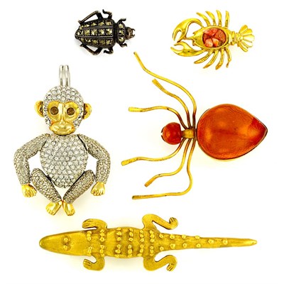 Lot 1100 - Group of Bug and Figural Pins Comprising a...
