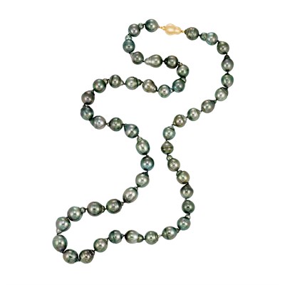 Lot 270 - Long Gray Baroque Cultured Pearl Necklace with Gold Clasp