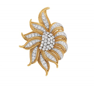 Lot 461 - Gold, Platinum and Diamond Flower Brooch