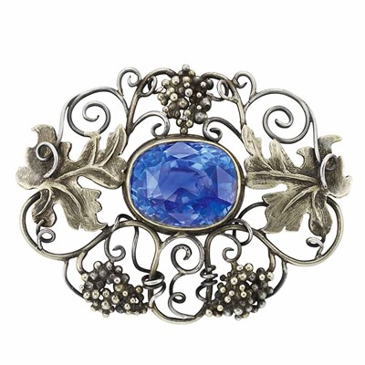 Lot 499 - Arts and Crafts Gold, Silver and Color-Change Sapphire Brooch