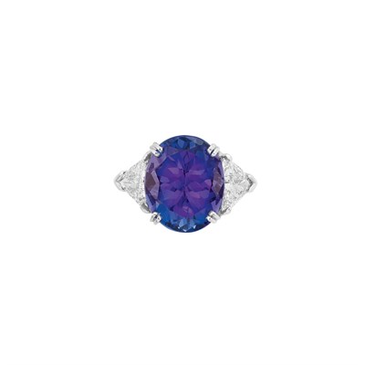 Lot 448 - Platinum, Tanzanite and Diamond Ring
