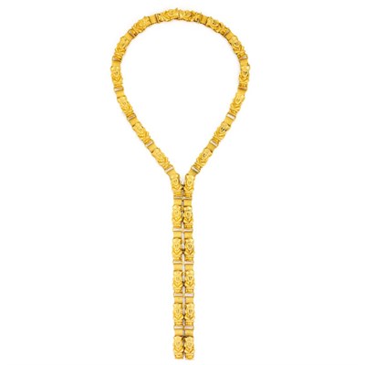 Lot 1096 - Gold-Tone Metal Book Chain Necklace Applied...