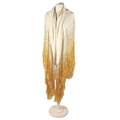 Lot 1088 - Ivory Silk Crepe Shawl With cream shading to...