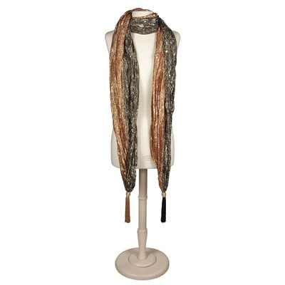 Lot 1104 - Pleated Shawl Metallic black, gold and orange...