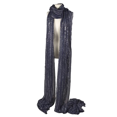 Lot 1060 - Large Shawl Navy chiffon woven with silver...