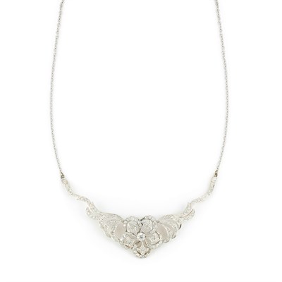 Lot 318 - Platinum, Gold and Diamond Pendant With White Gold Chain