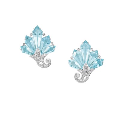 Lot 534 - Pair of Platinum, Aquamarine and Diamond Earclips