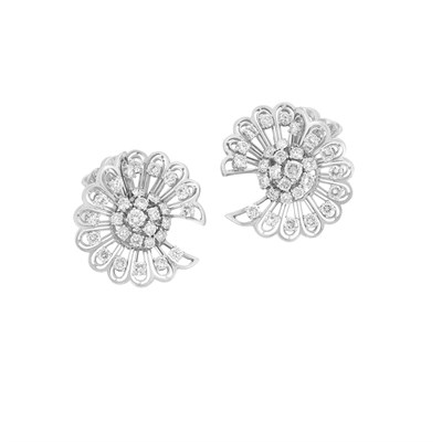 Lot 532 - Pair of Platinum and Diamond Earclips, Van Cleef & Arpels