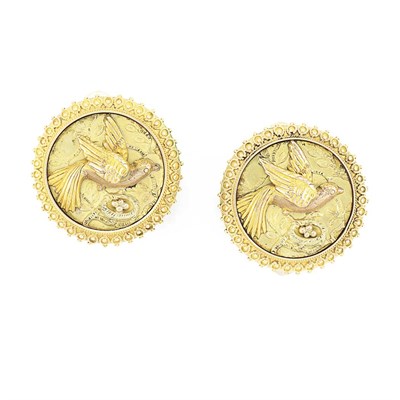 Lot 16 - Pair of Tricolor Gold Button Earclips