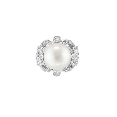 Lot 201 - White Gold, Cultured Pearl and Diamond Ring