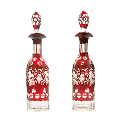 Lot 434 - Pair of Bohemian Style Ruby Overlay Glass...