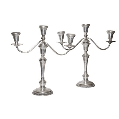 Lot 382 - Pair of Sterling Silver Three-Light Candelabra...