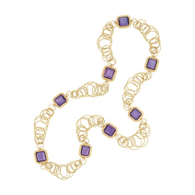 Lot 386 - Long Gold and Amethyst Chain Necklace, Buccellati