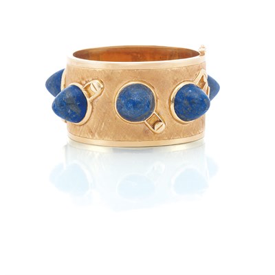 Lot 455 - Gold and Lapis Cuff Bangle Bracelet