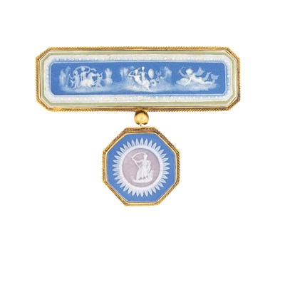 Lot 342 - Antique Gold and Tricolor Wedgwood Brooch