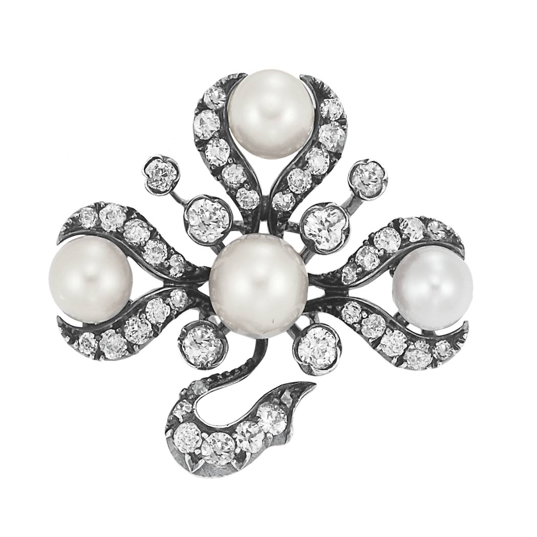 Lot 105 - Antique Pearl and Diamond Bow Pin