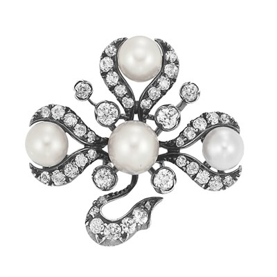 Lot 105 - Antique Pearl and Diamond Bow Pin