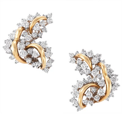 Lot 167 - Pair of Platinum, Gold and Diamond Leaf Earrings