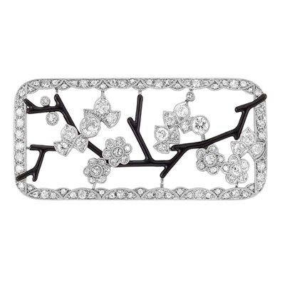 Lot 541 - Art Deco Platinum, Diamond and Black Enamel Brooch