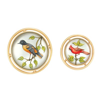 Lot 26 - Two Gold and Reverse Crystal Intaglio Pins