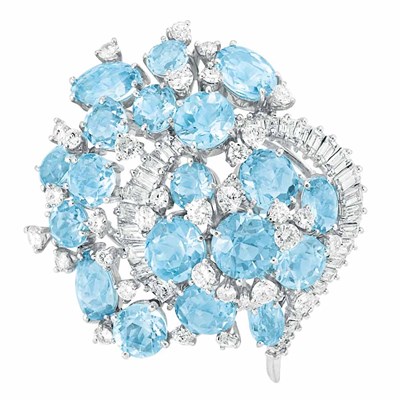 Lot 434 - White Gold, Aquamarine and Diamond Brooch
