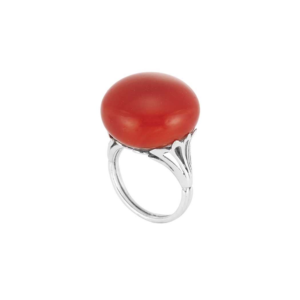 Lot 254 - White Gold and Oxblood Coral Ring