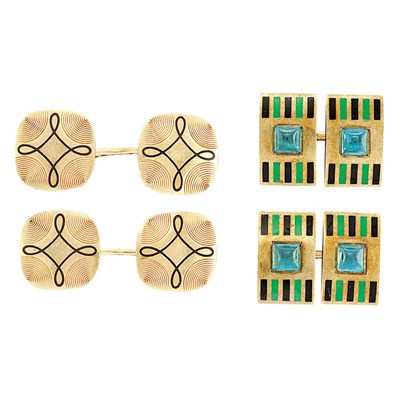 Lot 292 - Two Pairs of Gold and Enamel Cufflinks
