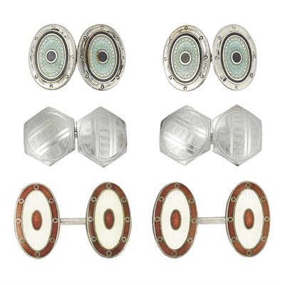 Lot 835 - Pair of Sterling Silver and Enamel Cufflinks, Deakin & Francis, and Two Pairs of Metal and Enamel Cufflinks