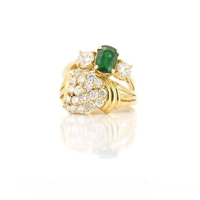 Lot 810 - Gold and Diamond Cluster Ring and Green Garnet and Diamond Ring