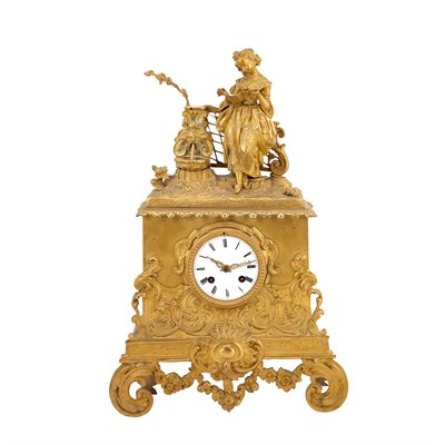 Lot 106 - French Gilt-Metal Figural Mantel Clock Third...