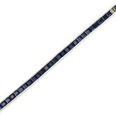 Lot 305 - Platinum and Sapphire Straightline Bracelet