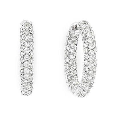Lot 393 - Pair of White Gold and Diamond Hoop Earrings