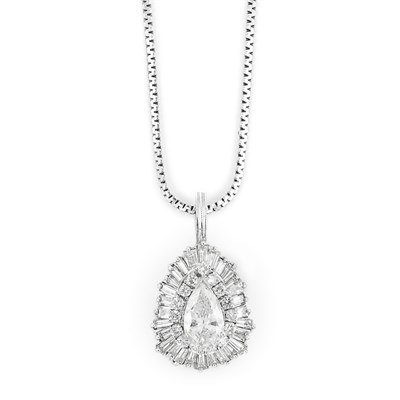Lot 667 - Platinum and Diamond Pendant with White Gold Chain