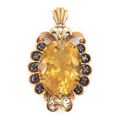 Lot 378 - Gold, Citrine and Sapphire Pendant
