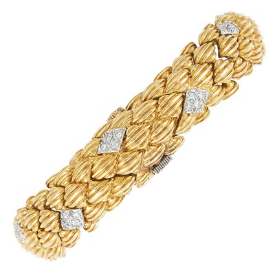 Lot 407 - Gold, Platinum and Diamond Bracelet-Watch, David Webb