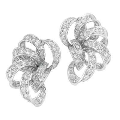 Lot 537 - Pair of Platinum and Diamond Bow Earclips
