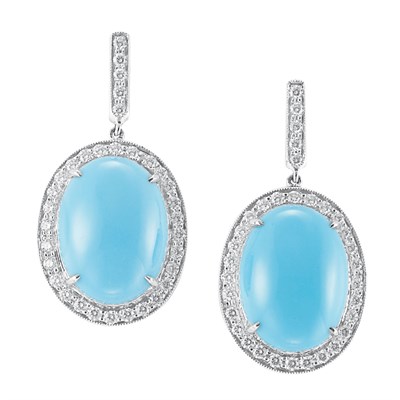 Lot 271 - Pair of White Gold, Neolite and Diamond Pendant-Earrings