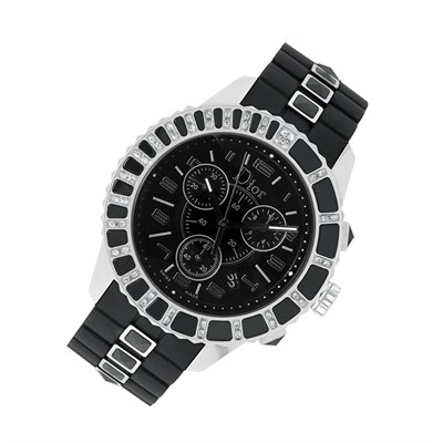 Lot 211 - Stainless Steel, Black Sapphire and Diamond Chronograph Wristwatch, Christian Dior