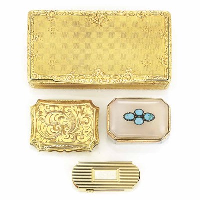 Lot 187 - Four Gold, Turquoise and White Agate Miniature Boxes