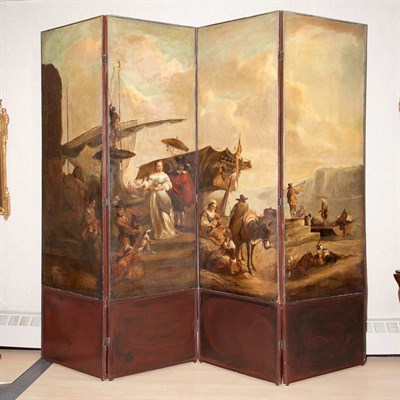 Lot 119 - Dutch Painted Canvas and Wood Four-Panel...