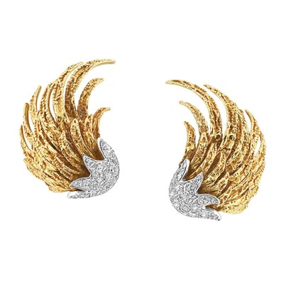 Lot 316 - Pair of Gold, Platinum and Diamond Earclips