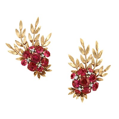 Lot 109 - Pair of Gold, Purple and Pink Sapphire and Diamond Earclips